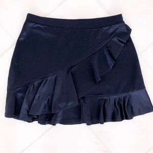 Navy Silky Ruffle Skirt